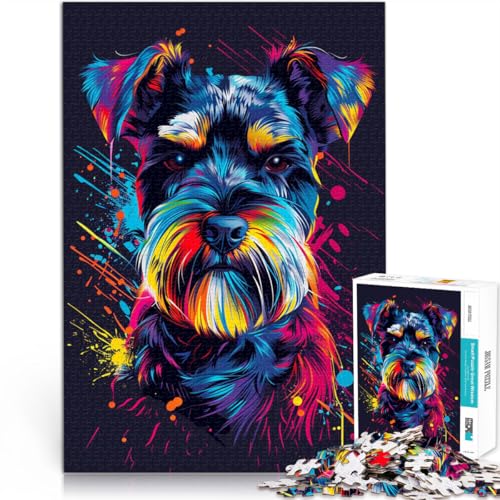 Puzzle für Erwachsene mit 1000 Teilen, Zwergschnauzer-DJ, Neon-Knobelspiel für einzigartige Heimdekoration und Geschenke, 26x38cm, für 14-Jährige von SYUNFEI