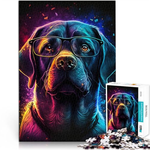 Puzzle für Erwachsene mit 1000 Teilen, Labrador mit Brille, Denkspiel, Lernspiel für Geburtstag, Weihnachten,38x52cm von SYUNFEI
