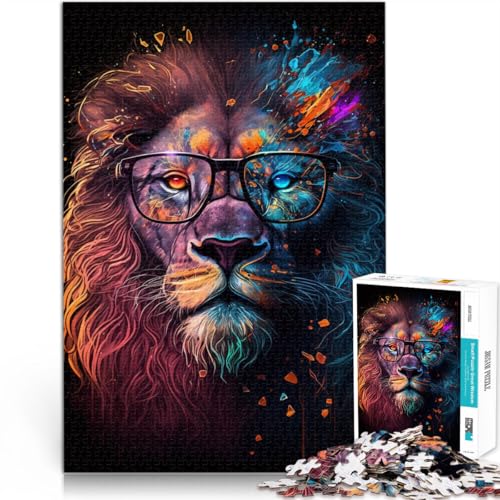Puzzle für Erwachsene, 1000 Teile, Löwe mit Brille, pädagogische Herausforderung, 19,7 x 29,5 Zoll, Staycation, Zeitvertreib für Teenager ab 14 Jahren von SYUNFEI