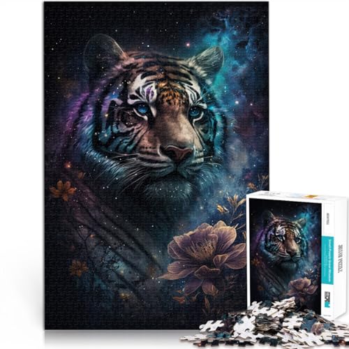 Puzzle für Erwachsene, 1000 Teile, Weltraum, Tiger, Blumen, Quizspiel, Herausforderung der Gehirnintelligenz, süchtig machendes Spielzeug, 14,96 x 20,47 Zoll von SYUNFEI