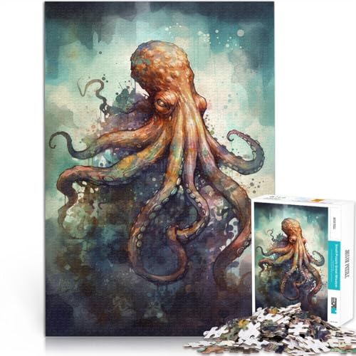 1000-teiliges Puzzle Erwachsene, Aquarell-Oktopus, Lernspiele Zuhause, DIY-Spielzeug, tolle Geschenke und Spielzeuge, 50 x 75 cm, geeignet Kinder und Jugendliche ab 14 Jahren von SYUNFEI