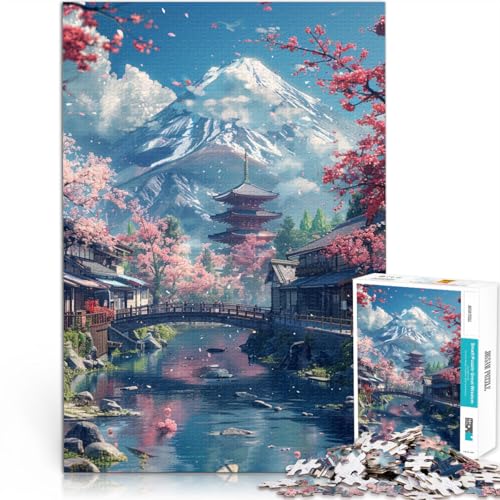 Puzzle für Erwachsene, 1000 Teile, Berg Fuji und Kirschblüte, anspruchsvolles Spiel, Puzzle, Heimkunst-Dekor,38x52cm, für 14-Jährige von SYUNFEI