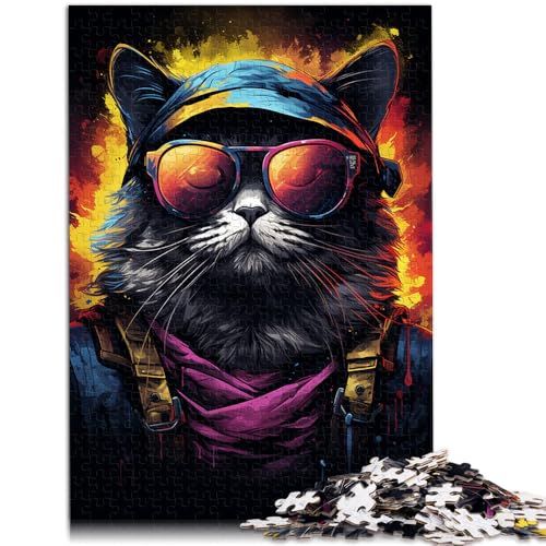 1000-teiliges Puzzle für Erwachsene, farbenfrohes psychedelisches Katzen-Puzzle, Lernspiele, Lernspiel für Geburtstag, Weihnachten, 26x38cm von SYUNFEI