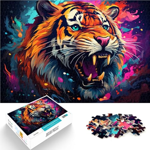 Puzzle für Erwachsene, 2000 Teile, buntes Tigergemälde, Familienspiel für und mit passendem Poster und Quizblatt, 70 x 100 cm von SYUNFEI