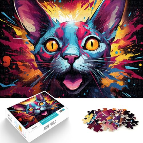 1000-teiliges Puzzle für Erwachsene, Bunte Sphynx-Katze, Lernspiel, Herausforderungsspielzeug, Lernspiel für Geburtstag, Weihnachten,38x52cm von SYUNFEI