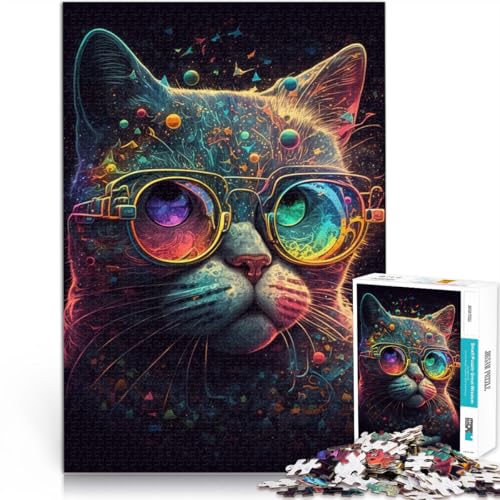 Puzzle für Erwachsene, 1000 Teile, kosmische Katze mit Brille, Lernspielzeug, Familienspiele, EIN Kunstwerk, 14,96 x 20,47 Zoll von SYUNFEI