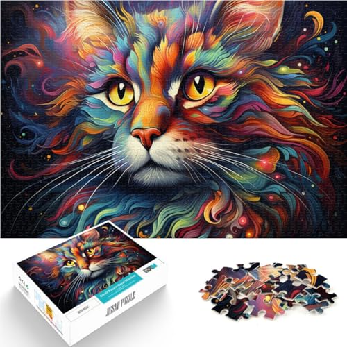 Puzzle für Erwachsene mit 1000 Teilen, farbenfrohes Fantasie-Katzen-Denkspiel, für einzigartige Geburtstags, 38x52cm, von SYUNFEI