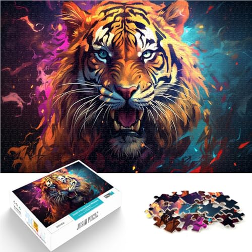 Puzzle 1000 Teile für Erwachsene, Farb-Synthwave-Tiger, lustige Spiele, einzigartige Geburtstags, 19,7 x 29,5 Zoll, von SYUNFEI