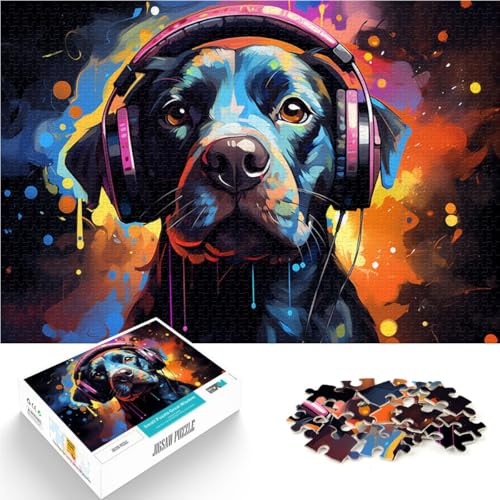 Puzzle für Erwachsene, 1000 Teile, Hund hört Musik, das Puzzle zum Stressabbau, schwierige Herausforderung, 14,96 x 20,47 Zoll von SYUNFEI