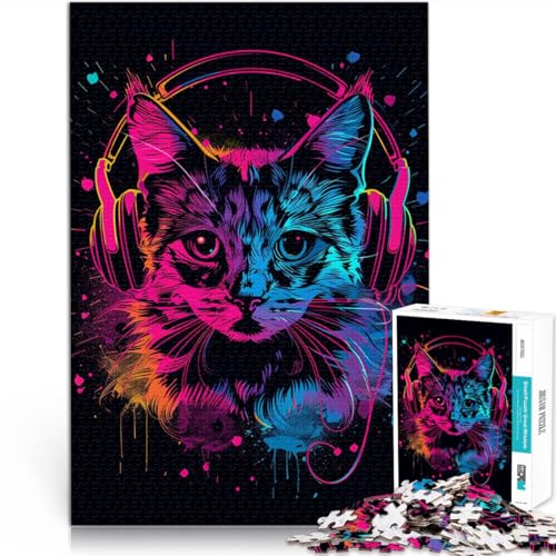 2000-teiliges Puzzle für Erwachsene, Katze, Kopfhörer, Sonnenbrille, Lernspiele für Zuhause, DIY-Spielzeug, Geschenke für Freunde und Familie, 27,56 x 39,37 Zoll von SYUNFEI