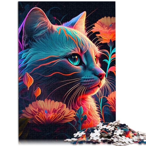 2000-teiliges Puzzle für Erwachsene, Katze und Blume, Neon-Puzzle, praktisches Spiel, tolles Geschenk für Spiele, 27,56 x 39,37 Zoll, für Teenager ab 14 Jahren von SYUNFEI
