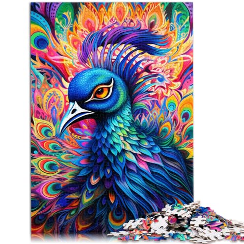 1000-teiliges Puzzle für Erwachsene, Psychedelisches Pfauen-Puzzle, Spiel zum Anfassen, Analyse und Logik, 49,7 x 75,4 cm, Geeignet für Teenager ab 14 Jahren von SYUNFEI