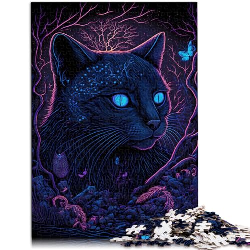 Puzzle für Erwachsene, 1000 Teile, Schwarzlichtkatze, anspruchsvolles Spiel, 19,7 x 29,5 Zoll, geeignet als Schreibtischdekoration für Teenager ab 14 Jahren von SYUNFEI