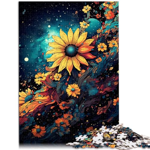 Puzzle 1000 Teile für Erwachsene Sonnenblumen bei Nacht Puzzle Lernspiele 14,96 Zoll x 20,47 Zoll Weihnachtspuzzlegeschenke von SYUNFEI