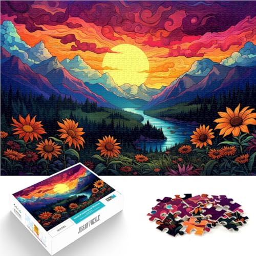 1000-teiliges Puzzle für Erwachsene, Sonnenblumen unter Sonnenuntergang, Spielzeug, Denkspiel, tolles Geschenk für Spiele, 19,7 x 29,5 Zoll, für Teenager ab 14 Jahren von SYUNFEI