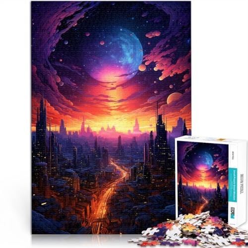 Puzzle für Erwachsene, Sonnenuntergang in der Stadt, 1000 Teile, 50 x 75 cm, Holzbrettpuzzle für Erwachsene und Jugendliche ab 14 Jahren, Lernpuzzle von SYUNFEI