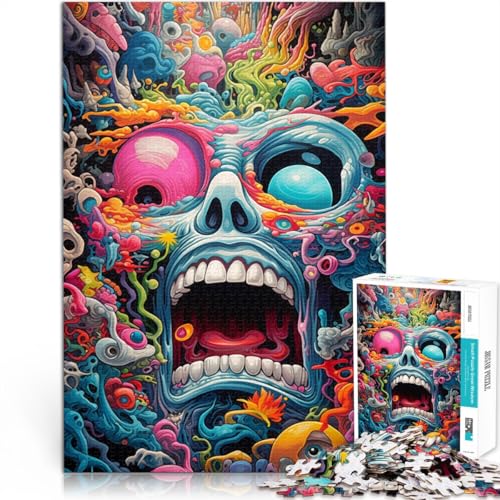 Puzzle für Erwachsene, 1000 Teile, Psychedelischer Totenkopf, Lernspiele für Zuhause, DIY-Spielzeug, tolle Geschenke und Spielzeuge, 38 x 52 cm, für Teenager ab 14 Jahren von SYUNFEI