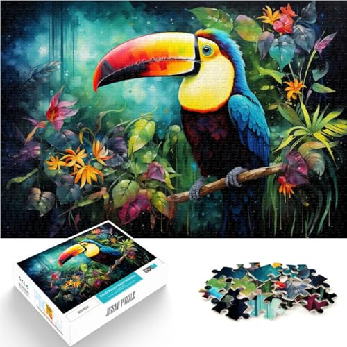 Puzzle für Erwachsene, Tukan mit Blumen, 1000 Teile, 50 x 75 cm, Holzbrettpuzzle, Lernpuzzle für Jugendliche und Kinder von SYUNFEI