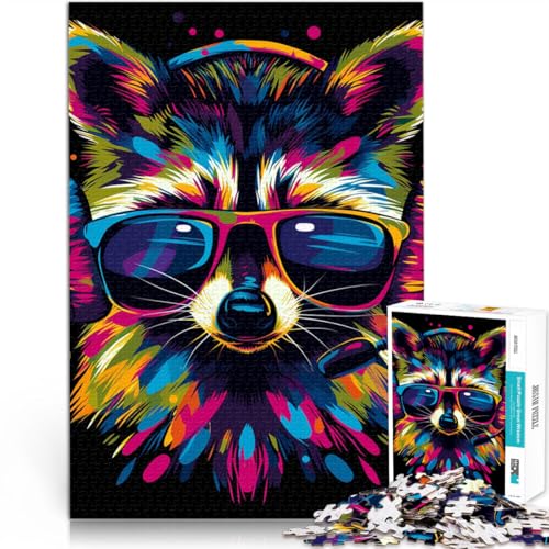Puzzle für Erwachsene 1000 Teile Waschbär mit Kopfhörer Relax Games ganze Familie 19,7 Zoll x 29,5 Zoll von SYUNFEI