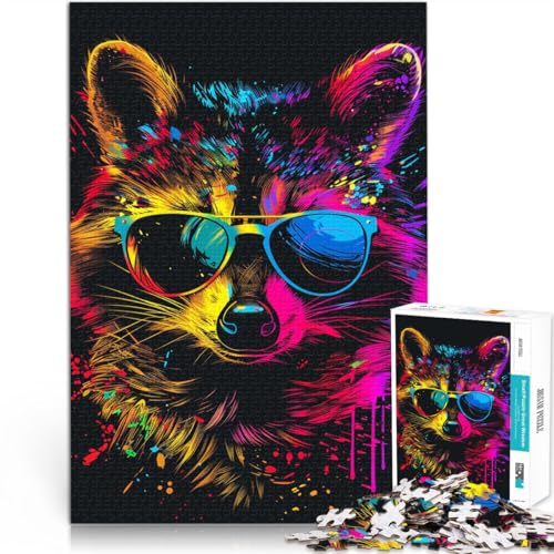 1000-teiliges Puzzle für Erwachsene, Waschbär mit Kopfhörern, Lernspiele, Heimdekoration, Puzzle, EIN Kunstwerk, 19,7 x 29,5 Zoll von SYUNFEI