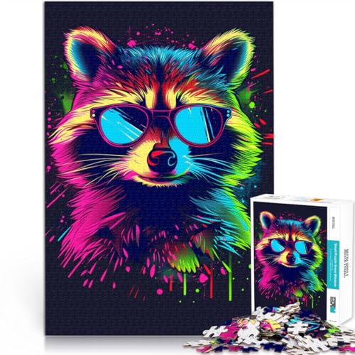 Puzzle 1000 Teile für Erwachsene Waschbär mit Kopfhörer Lernspiel Herausforderungsspielzeug Tolle Geschenke und Spielzeuge 10,27 Zoll x 14,96 Zoll für 14-Jährige von SYUNFEI