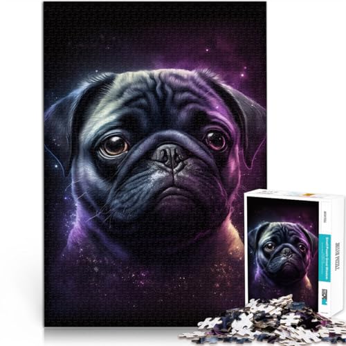 Puzzle 1000 Teile für Erwachsene Weltraumfarbe Mops Cartoon Puzzle Stressabbau Schwierige Herausforderung 10,27 Zoll x 14,96 Zoll von SYUNFEI