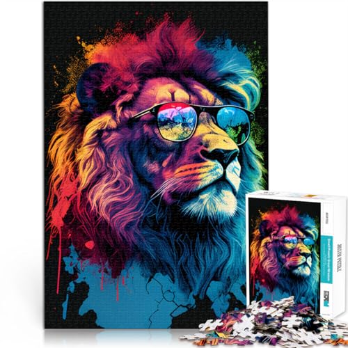 Puzzle für Erwachsene, 2000 Teile, Löwe mit Brille, lustiges Puzzle für die ganze Familie, mit passendem Poster und Quizblatt, 70 x 100 cm, für Teenager ab 14 Jahren von SYUNFEI
