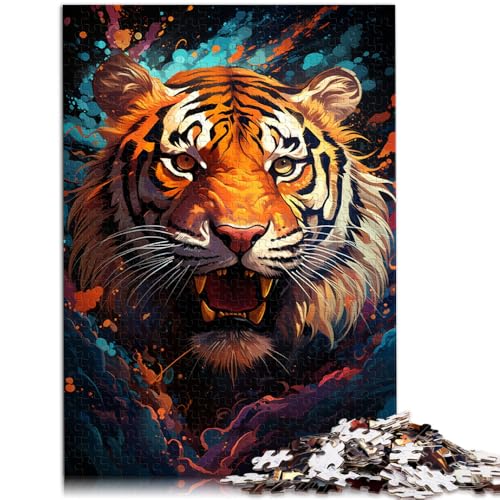 Puzzle für Erwachsene, 1000 Teile, Wütender bunter Tiger, Puzzle für Lernspiele, Herausforderungsspielzeug, 14,96 x 20,47 Zoll, Weihnachtspuzzle-Geschenke von SYUNFEI