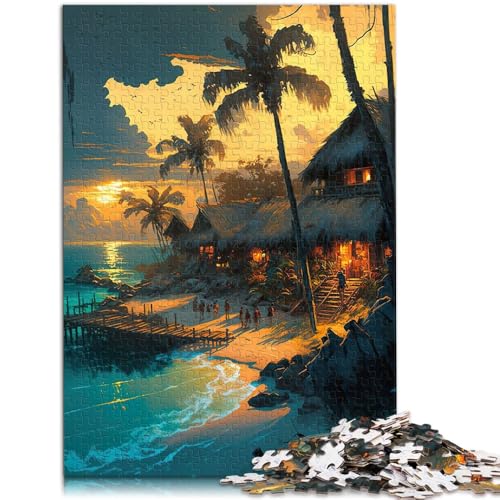 Puzzle 1000 Teile für Erwachsene Sonnenuntergang am Strand Puzzle Lernspiele mit passendem Poster und Quizblatt 14,96 Zoll x 20,47 Zoll von SYUNFEI