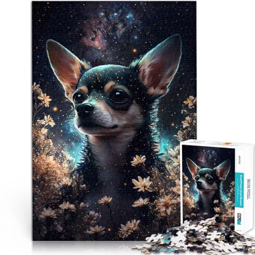 Puzzle für Erwachsene, 1000 Teile, Chihuahua-Blume, schwieriges und herausforderndes Lernspiel für Geburtstag, Weihnachten, 14,96 x 20,47 Zoll von SYUNFEI