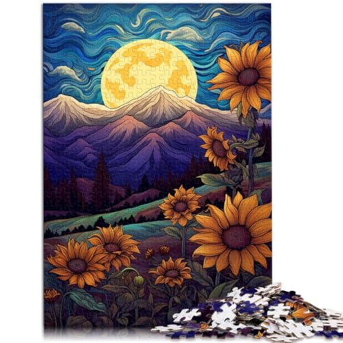 Puzzle für Erwachsene, 1000 Teile, Sonnenblumen zwischen Bergen, Mond, Spielzeug, Denkspiel, einzigartige Heimdekoration und Geschenke, 50 x 75 cm, für Teenager ab 14 Jahren von SYUNFEI
