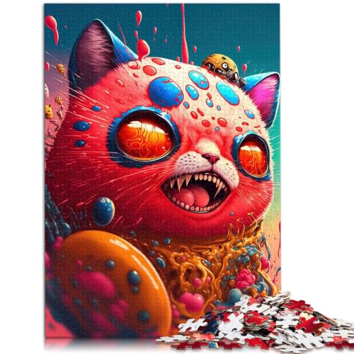 Puzzle für Erwachsene, 1000 Teile, psychedelische rote Katze, Spielzeug, Denkspiel, Weihnachtswunschliste mit Weihnachtsmann, 19,7 x 29,5 Zoll, von SYUNFEI