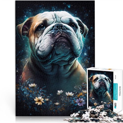 Puzzle 1000 Teile für Erwachsene Bulldogge mit Blumen Puzzle Einzigartige Geburtstags 10,27 Zoll x 14,96 Zoll für 14-Jährige von SYUNFEI
