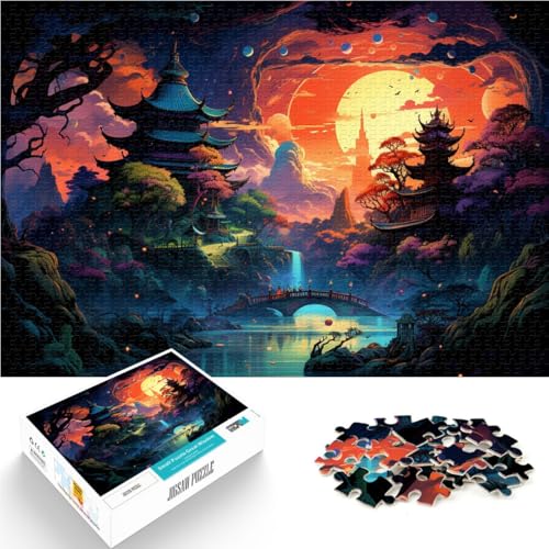 Puzzle für Erwachsene und Kinder, traditionelle Pagode, 1000 Teile, 50 x 75 cm, Holzbrett-Puzzle für Erwachsene und Kinder, anspruchsvolles Spiel von SYUNFEI