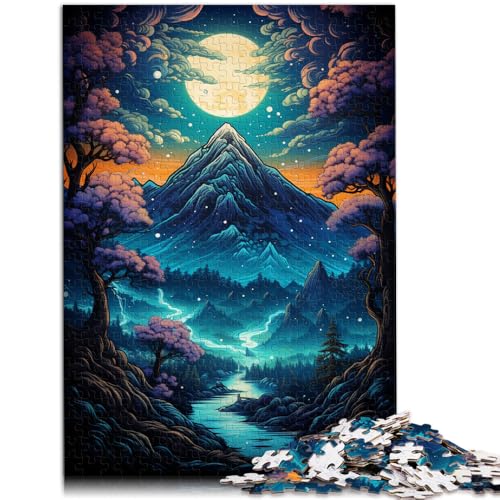 Puzzle für Erwachsene, 1000 Teile, Berg hinter Bäumen bei Nacht, Familienaktivität, Puzzle, Heimkunstdekor,50x75cm, für Teenager ab 14 Jahren von SYUNFEI