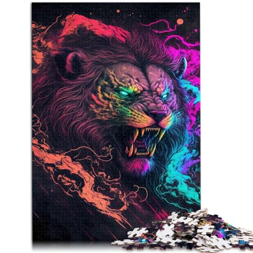 Puzzle 1000 Teile für Erwachsene Neonlöwe Denkspiel Familienspiel Stressabbau Schwieriges Herausforderungspuzzle 14,96 Zoll x 20,47 Zoll von SYUNFEI