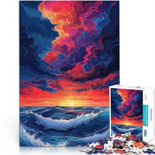Puzzle 1000 Teile für Erwachsene, Sonnenuntergang und Wellen, Weihnachtswunschliste mit Weihnachtsmann,50x75cm, für Jugendliche ab 14 Jahren von SYUNFEI