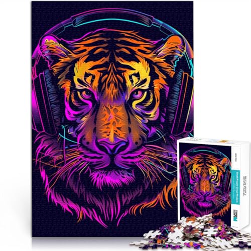 2000-teiliges Puzzle für Erwachsene, Tiger mit Kopfhörern, Puzzle, Lernspiele, Lernspiel für Geburtstag, Weihnachten, 27,56 x 39,37 Zoll von SYUNFEI