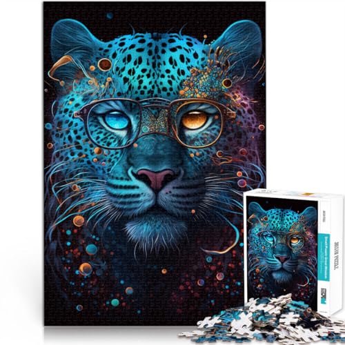 Puzzle für Erwachsene, 1000 Teile, Leopard mit Brille, Denksport-Puzzle, 50x75 cm, Wichtelgeschenk für Teenager ab 14 Jahren von SYUNFEI