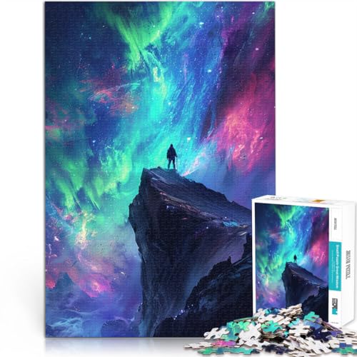 Puzzle für Erwachsene, 1000 Teile, Aurora Borealis auf Einer Klippe, Unmögliches Puzzle mit passendem Poster und Quizblatt, 26x38cm von SYUNFEI