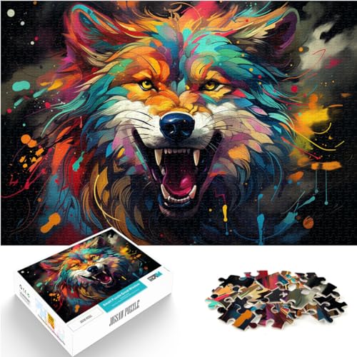 Puzzle für farbenfrohe Wölfe für Erwachsene, 300-teiliges Puzzle, Holzpuzzle, Lernspiel, jedes Teil ist einzigartig – anspruchsvolles, unterhaltsames Familienspiel (26 x 38 cm) von SYUNFEI