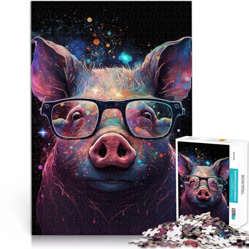 Puzzle für Erwachsene mit 1000 Teilen, kosmisches Schwein mit Brille, Denkspiel, einzigartiges Geburtstags, 50 x 75 cm, für 14-Jährige Puzzle für Erwachsene mit 1000 Teilen, kosmisches Schwein mit Brille, Denkspiel, einzigartiges Geburtstags, 50 x 75 cm, für 14-Jährige von SYUNFEI