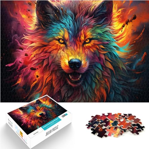Puzzles, farbenfroher Psychedelischer Feuerwolf, 500-teiliges Puzzle für Erwachsene, Spielspielzeug für die Familie, Puzzle-Geschenk, anspruchsvolles Spielspielzeug (38 x 52 cm) von SYUNFEI