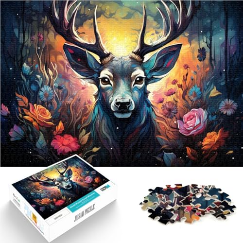 Puzzle 1000 Teile für Erwachsene, Kunst, Blumen, Hirsch, Lernspielzeug mit passendem Poster und Quizblatt, 26x38cm, für Teenager ab 14 Jahren von SYUNFEI