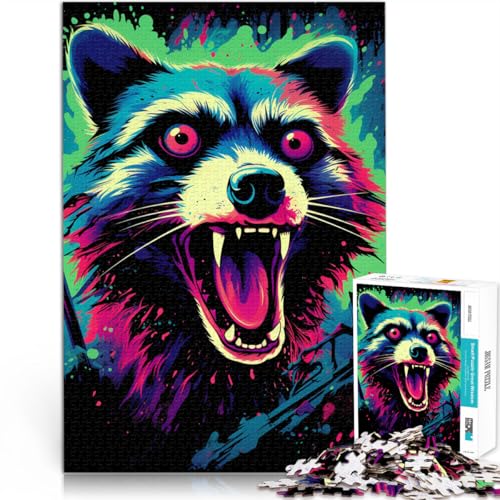 1000-teiliges Puzzle für Erwachsene, Waschbär-Tier, Stressabbau-Spielzeug, Herausforderung für die Gehirnintelligenz, süchtig machendes Spielzeug, 19,7 x 29,5 Zoll, von SYUNFEI