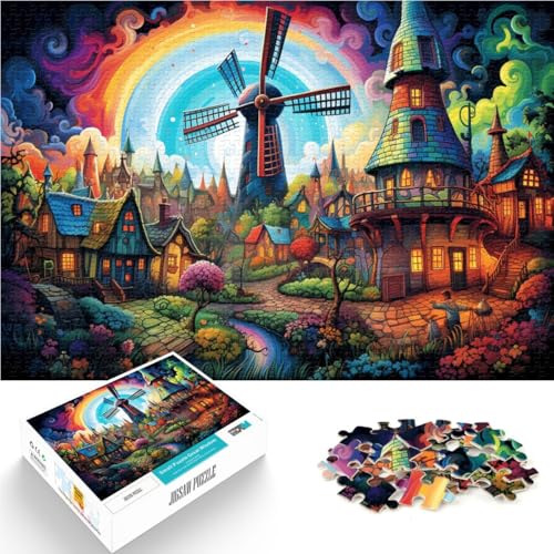 Puzzle mit 1000 Teilen für Erwachsene, Regenbogen-Windmühlenstadt, Lernspielzeug, tolles, 26x38cm, für Teenager ab 14 Jahren von SYUNFEI
