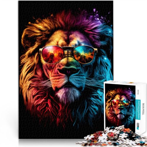 Puzzle 1000 Teile für Erwachsene Löwe mit Brille Familienspaß Spiele ganze Familie 14,96 in x 20,47 in von SYUNFEI