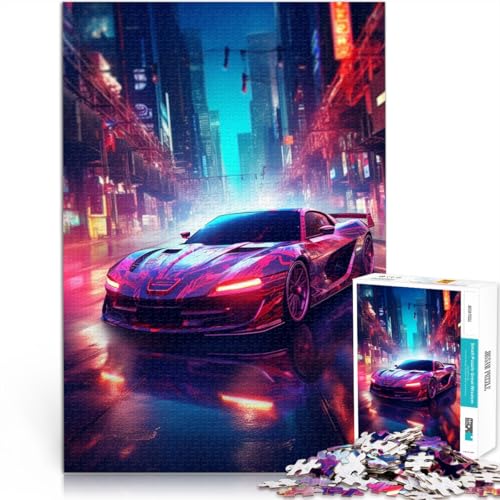 1000-teiliges Puzzle Erwachsene, Sportwagen auf Neonstraßen, Spielzeug, Denkspiel, tolle Geschenke und Spielzeuge, 50 x 75 cm, geeignet Kinder und Jugendliche ab 14 Jahren von SYUNFEI