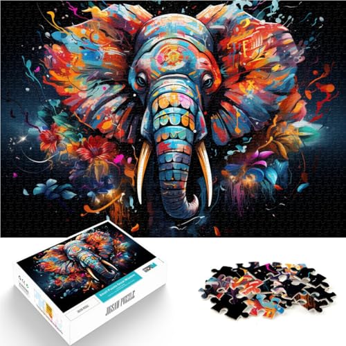 Puzzle für Erwachsene, 1000 Teile, farbenfrohes Elefanten-Kunst-Quizspiel, Geburtstagsgeschenk, Geschenke, Wandkunst, 14,96 x 20,47 Zoll, von SYUNFEI