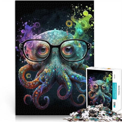 2000-teiliges Puzzle für Erwachsene, Oktopus mit Brille, Quizspiel mit passendem Poster und Quizblatt, 70 x 100 cm, für Jugendliche ab 14 Jahren von SYUNFEI